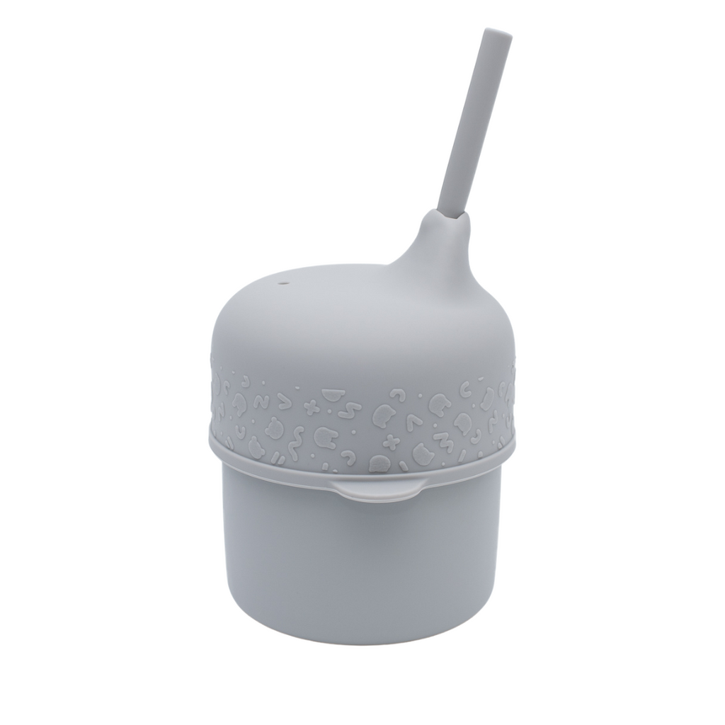 Silicone Non-spill Sippy Straw Cup Second Stage - Sage, -Teeny Cherubs